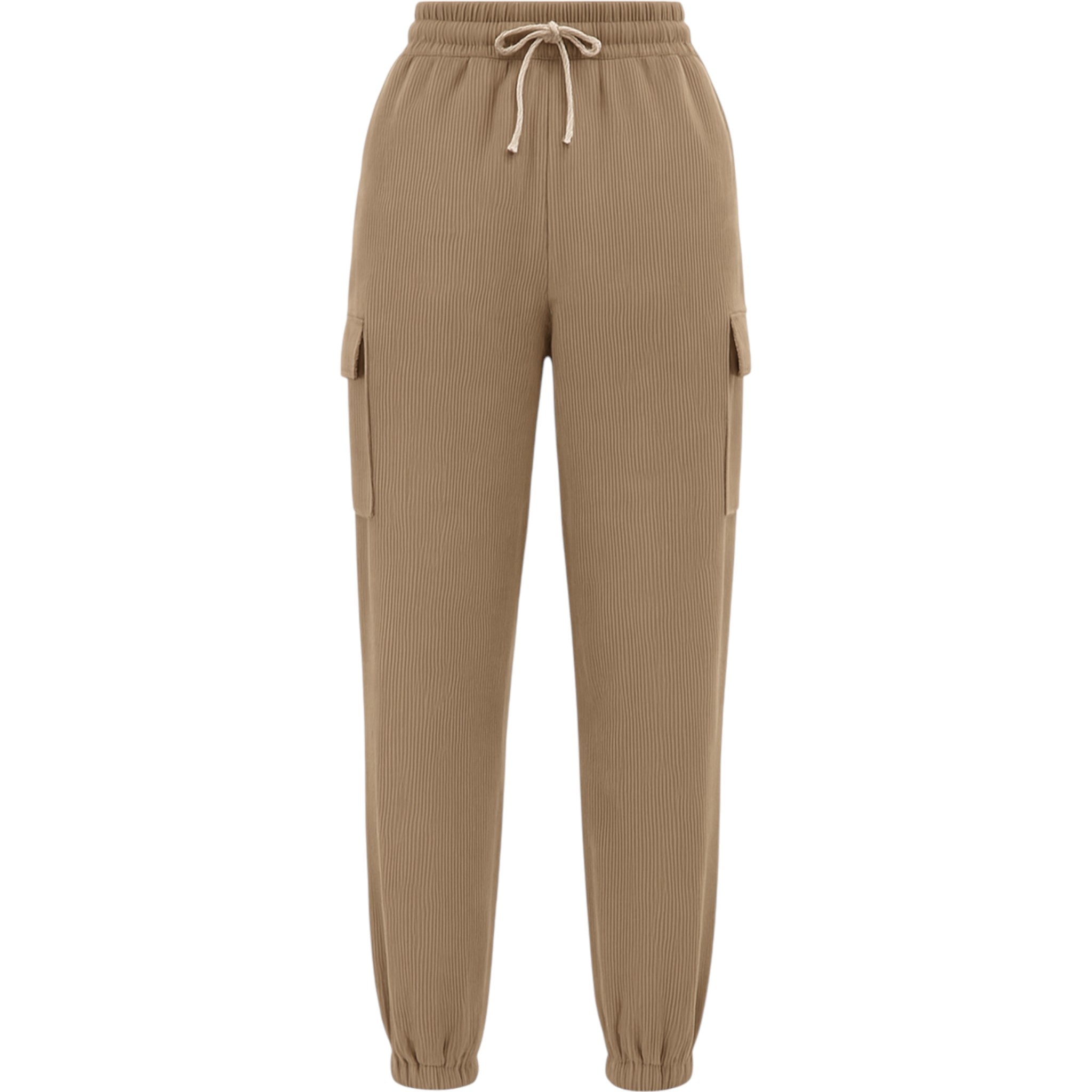 Ladies beige cord cargo joggers with pockets – casual relaxed fit